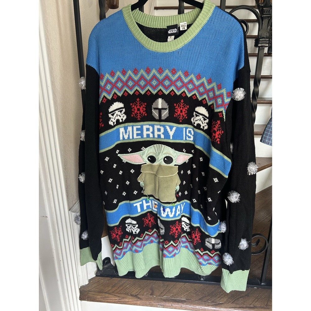 Men's Size L/XL The Mandalorian "Merry Is The Way" Ugly Christmas Sweater